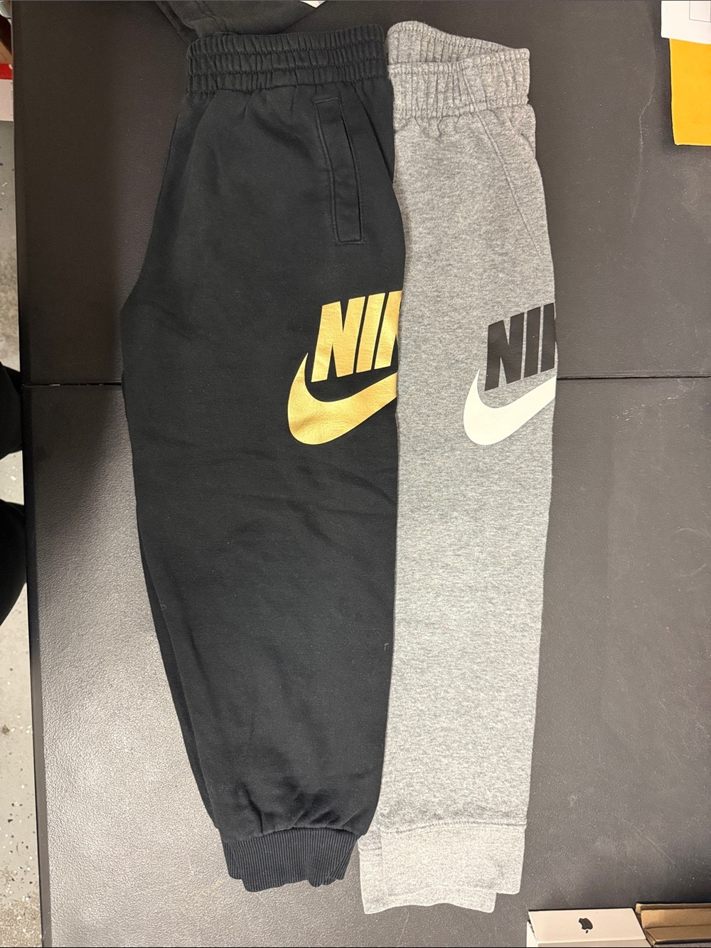 Nike Kids Black & Gray Sweatpants with Gold and White Logos